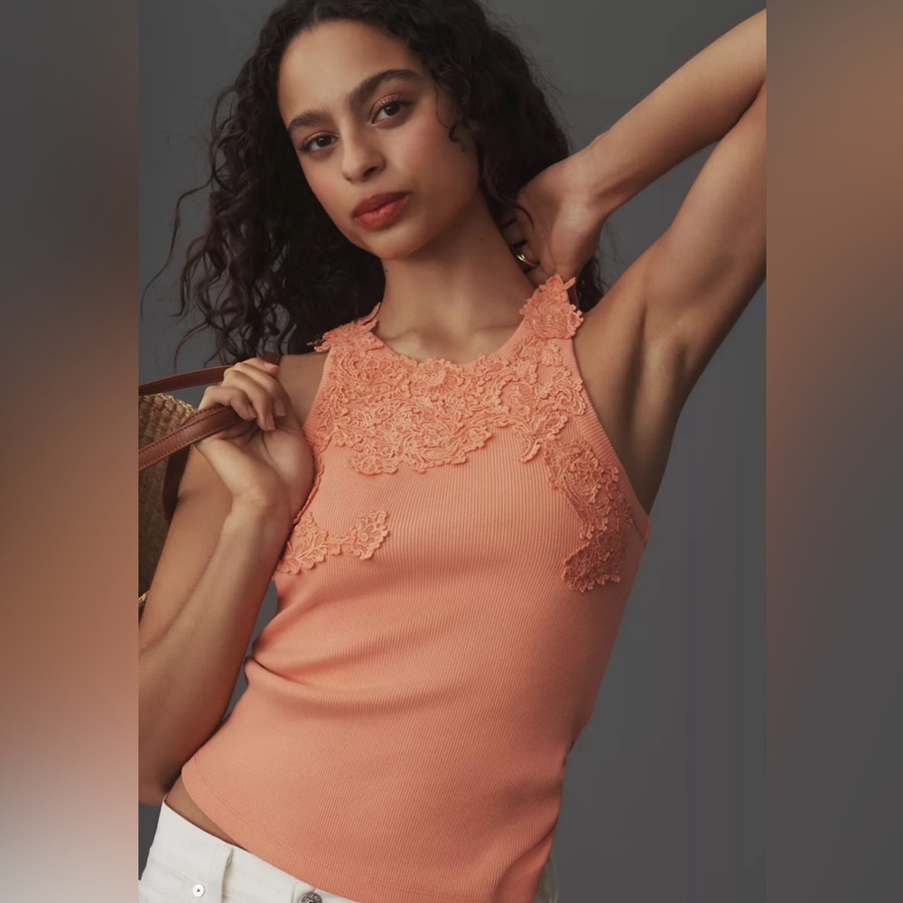 Anthropologie BLACK Lace Appliqué Tank